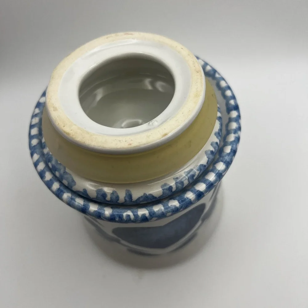 Vintage 1980s Blue Heart Ceramic Canister | Farmhouse Country Kitchen